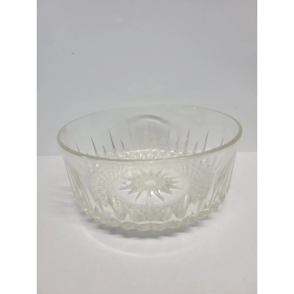 Arcoroc France‎ Clear Pressed Glass Serving Bowl Starburst Diamond Cut 7.5 Inch